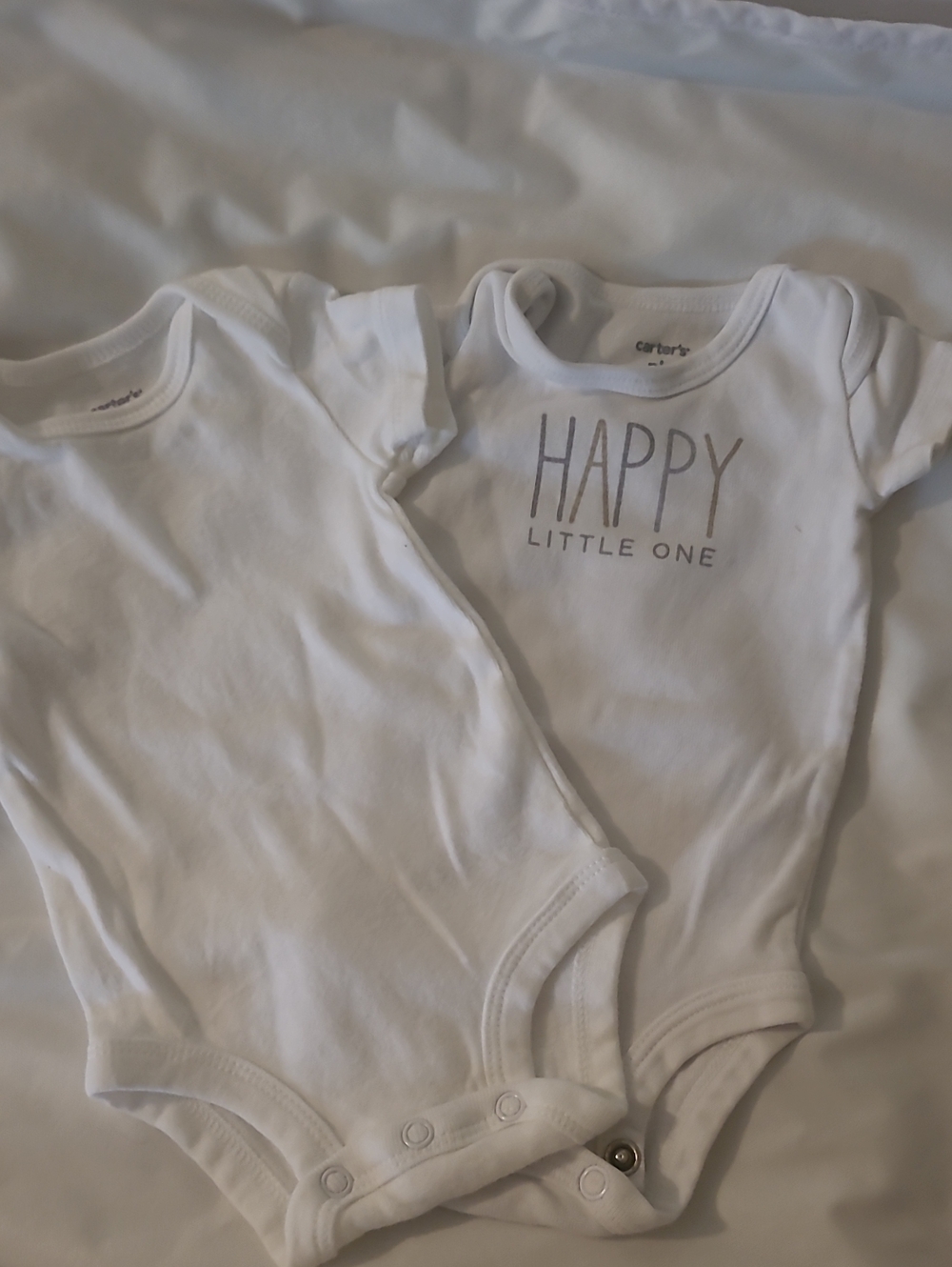 Carter's White Short Sleeve Bodysuits - "Happy Little One"